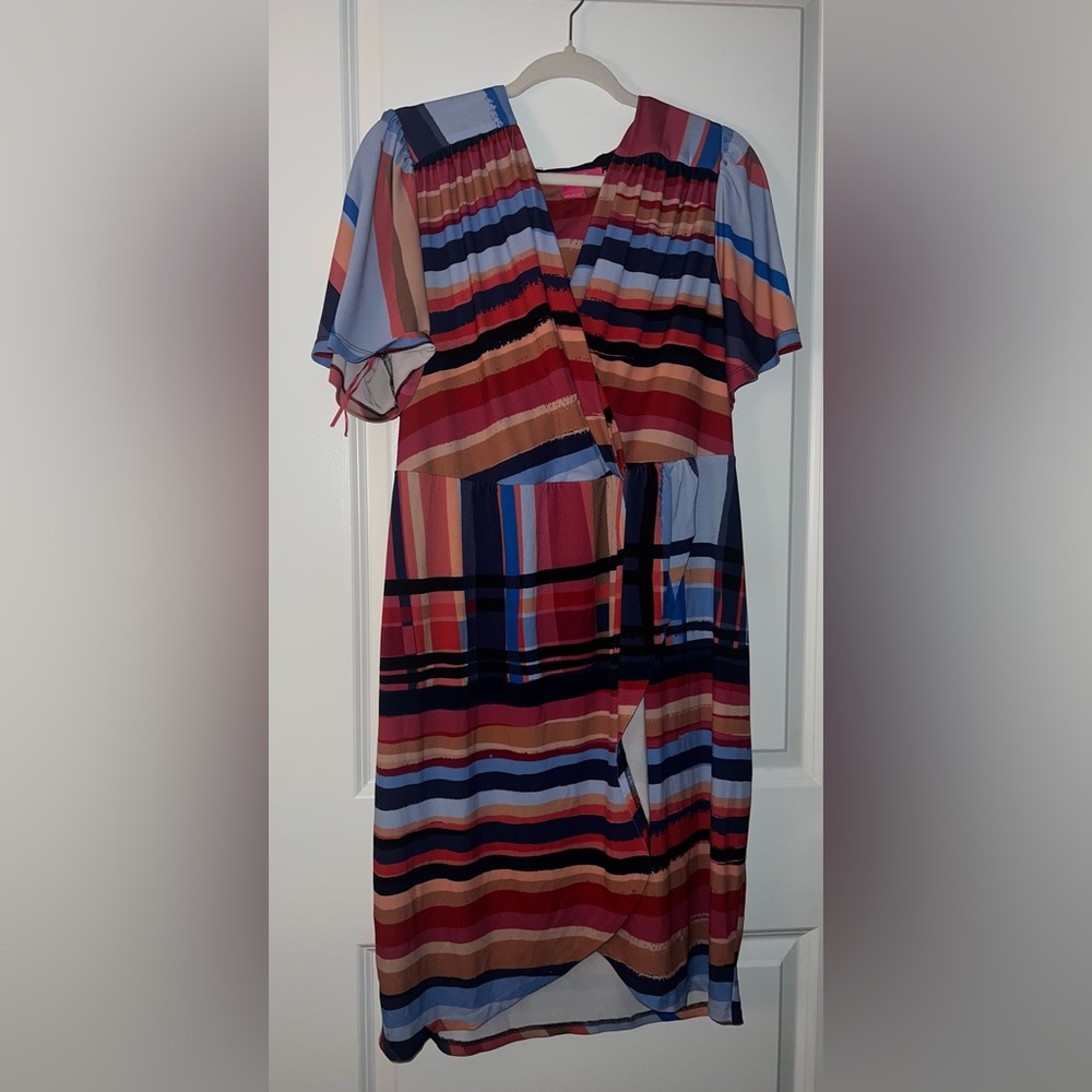 Catherine Malandrino Red and Blue V-Neck Sundress